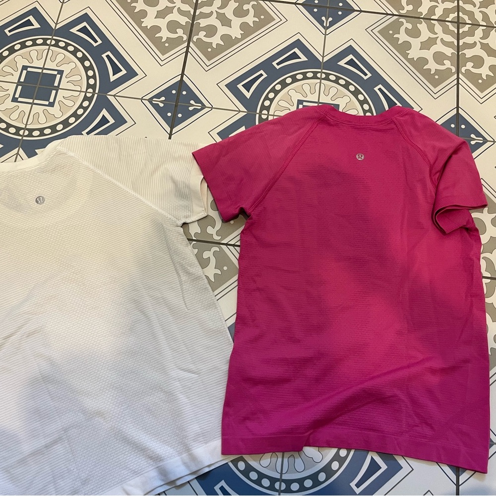 Lululemon Athletica Pink and White Short Sleeve Tees